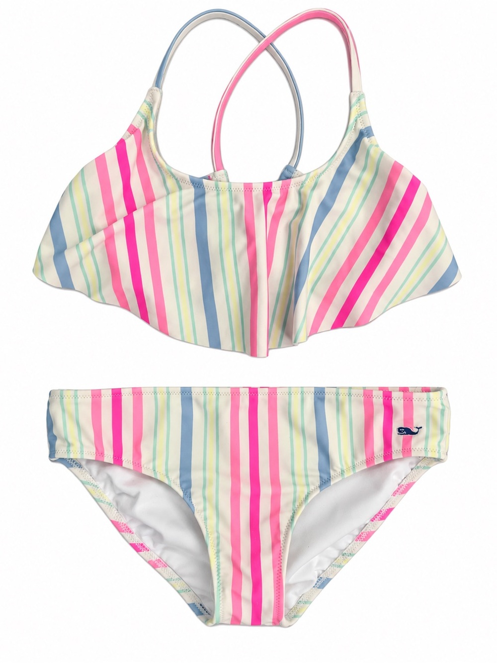 Vineyard Vines Girls Pastel Stripe Ruffle 2 Piece Swimsuit S 7-8